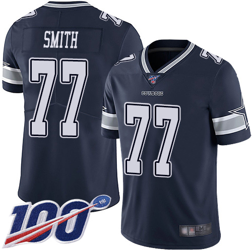 Men Dallas Cowboys Limited Navy Blue Tyron Smith Home 77 100th Season Vapor Untouchable NFL Jersey